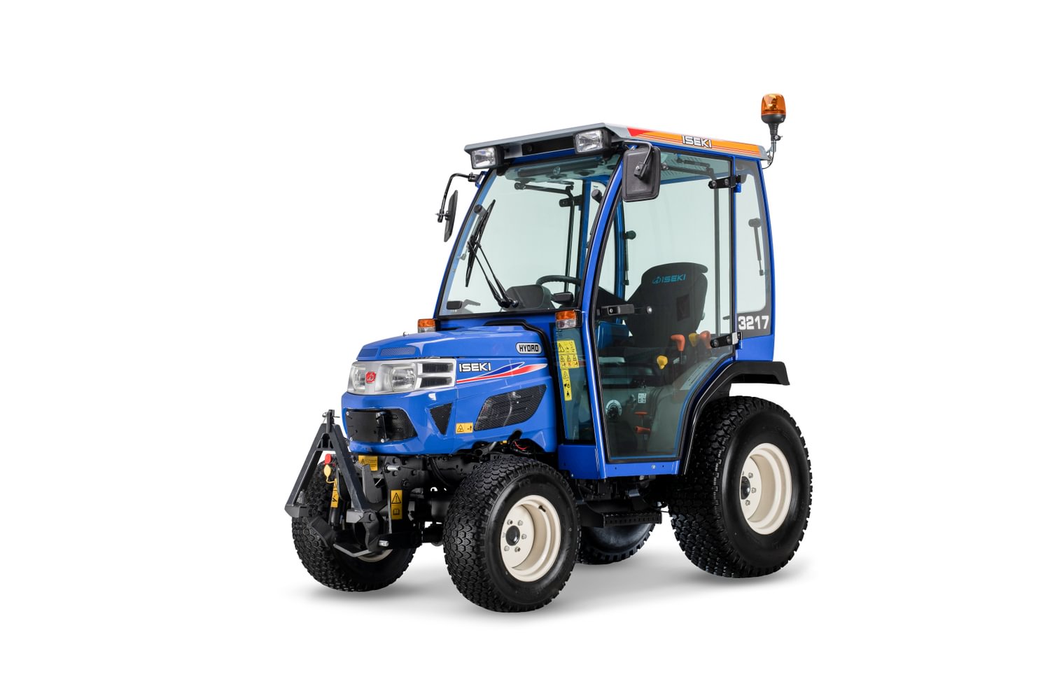 Blauwe mini tractor met cabine